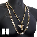 ANGEL CHARM ROPE CHAIN DIAMOND CUT 30" CUBAN CHAIN NECKLACE SET G13