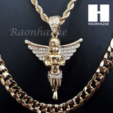 ANGEL CHARM ROPE CHAIN DIAMOND CUT 30" CUBAN CHAIN NECKLACE SET G13