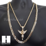 ANGEL CHARM ROPE CHAIN DIAMOND CUT 30" CUBAN CHAIN NECKLACE SET G13