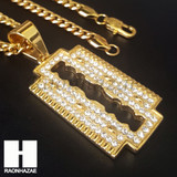 316L Stainless steel Gold Silver Razor Blade Pendant Miami Cuban SS026