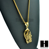 316L STAINLESS STEEL SAINT DEATH SANTA MUERTE GOLD PENDANT W 24" BOX CHAIN NECKLACE 2 316L STAINLESS STEEL SAINT DEATH SANTA MUERTE GOLD PENDANT W 24" BOX CHAIN NECKLACE 2