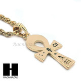 New 14k Gold PT ANKH Cross Pendant 15mm Miami Cuban 30" Necklace S195