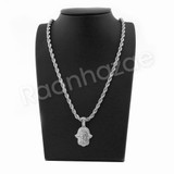 HANDS OF HAMSA SILVER PENDANT W/ 24" ROPE /18" TENNIS CHAIN NECKLACE
