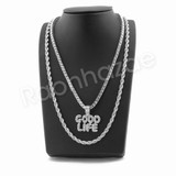 GOOD LIFE BUBBLE SILVER PENDANT W/ 24" ROPE /18" TENNIS CHAIN NECKLACE