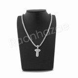 SILVER T INITIAL BUBBLE PENDANT W/ 24" MIAMI CUBAN /18" TENNIS NECKLACE