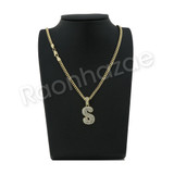 S INITIAL BUBBLE PENDANT W/ 24" MIAMI CUBAN /18" TENNIS CHAIN NECKLACE S INITIAL BUBBLE PENDANT W/ 24" MIAMI CUBAN /18" TENNIS CHAIN NECKLACE