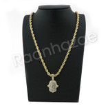 GOLD HAMSA HAND PENDANT W/ 24" ROPE /18" TENNIS CHAIN NECKLACE S09 GOLD HAMSA HAND PENDANT W/ 24" ROPE /18" TENNIS CHAIN NECKLACE S09