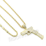 LARGE HAND GUN CHARM ROPE CHAIN DIAMOND CUT CUBAN CHAIN NECKLACE G63 LARGE HAND GUN CHARM ROPE CHAIN DIAMOND CUT CUBAN CHAIN NECKLACE G63