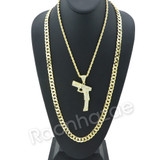 LARGE HAND GUN CHARM ROPE CHAIN DIAMOND CUT CUBAN CHAIN NECKLACE G63 LARGE HAND GUN CHARM ROPE CHAIN DIAMOND CUT CUBAN CHAIN NECKLACE G63