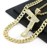 LARGE HAND GUN CHARM ROPE CHAIN DIAMOND CUT CUBAN CHAIN NECKLACE G63 LARGE HAND GUN CHARM ROPE CHAIN DIAMOND CUT CUBAN CHAIN NECKLACE G63