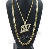 BIG NUMBER 1017 CHARM ROPE CHAIN DIAMOND CUT CUBAN CHAIN NECKLACE G61