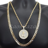 PRAYING HANDS ROPE CHAIN DIAMOND CUT 30" CUBAN CHAIN NECKLACE SET G29 PRAYING HANDS ROPE CHAIN DIAMOND CUT 30" CUBAN CHAIN NECKLACE SET G29