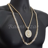 KING-TUT ROUND ROPE CHAIN DIAMOND CUT 30" CUBAN CHAIN NECKLACE SET G38