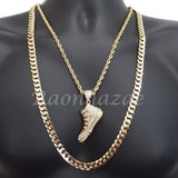 BLING JORDAN SHOE CHARM ROPE CHAIN DIAMOND CUT 30" CUBAN CHAIN NECKLACE SET G47