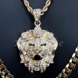 CROWN BEAST CHARM ROPE CHAIN DIAMOND CUT 30" CUBAN CHAIN NECKLACE SET 6