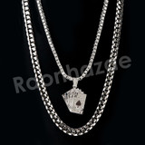 Micro Pave Playing Cards Pendant w/ 18" Tennis / 30" Cuban Chain Micro Pave Playing Cards Pendant w/ 18" Tennis / 30" Cuban Chain