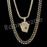Micro Pave Playing Cards Pendant w/ 18" Tennis / 30" Cuban Chain Micro Pave Playing Cards Pendant w/ 18" Tennis / 30" Cuban Chain
