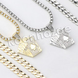 Micro Pave Playing Cards Pendant w/ 18" Tennis / 30" Cuban Chain Micro Pave Playing Cards Pendant w/ 18" Tennis / 30" Cuban Chain