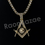 Micro Pave Freemasonic Icon Pendant w/ 18" Tennis / 30" Cuban Chain Micro Pave Freemasonic Icon Pendant w/ 18" Tennis / 30" Cuban Chain
