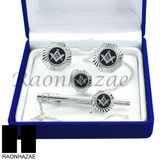 MENS 14K WHITE GOLD FREEMASON MASONIC SIGN G CUFFLINKS TIE PIN TIE CLIP GIFT BOX