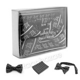 MENS MASONIC FREEMASON LODGE ATTIRE BOW TIE SILVER COMPASS HANKY SET W/ RING S1