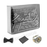 MASONIC FREEMASON GOLD COMPASS HANDKERCHIEF NECKTIE 2PIN FLOWER SET W/ RING G1