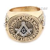 MASONIC FREEMASON GOLD COMPASS HANDKERCHIEF NECKTIE 2PIN FLOWER SET W/ RING G1