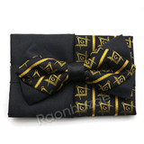 MASONIC FREEMASON GOLD COMPASS HANDKERCHIEF NECKTIE 2PIN FLOWER SET W/ RING G1