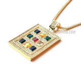 HIP HOP MULTI COLOR RUBY PENDANT 4mm 36" FRANCO CHAIN NECKLACE JP245G