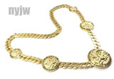 NEW GOLD 5 MEDALLION MEDUSA GREEK CUBAN LINK CHAIN PENDANT 33" NECKLACE KMC001G