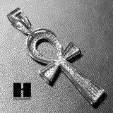 Lab Diamond 18k PT Ankh Cross Pendant w/ 24" Miami Cuban Chain B011S