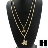 MENS MUSLIM ALLAH MUHAMMAD PENDANT W/ 22" 26" ROPE CHAIN NECKLACE SET26