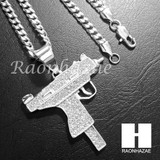 316L Stainless steel Silver Uzi Gun Pendant w/ 5mm Cuban Chain SG31
