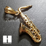 316L Stainless steel Gold Bling Saxophone w/ 5mm Cuban Chain SG8 316L Stainless steel Gold Bling Saxophone w/ 5mm Cuban Chain SG8