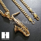316L Stainless steel Gold Bling Saxophone w/ 5mm Cuban Chain SG8 316L Stainless steel Gold Bling Saxophone w/ 5mm Cuban Chain SG8