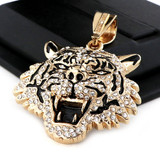 MENS HIP HOP TIGER PENDANT & DIAMOND CUT CUBAN LINK CHAIN NECKLACE NN57