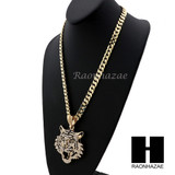 MENS HIP HOP TIGER PENDANT & DIAMOND CUT CUBAN LINK CHAIN NECKLACE NN57