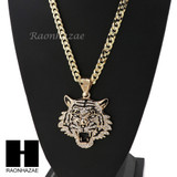 MENS HIP HOP TIGER PENDANT & DIAMOND CUT CUBAN LINK CHAIN NECKLACE NN57