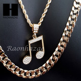 MEN GOLD MIGOS MUSIC NOTE CHARM CUT 30" CUBAN LINK CHAIN NECKLACE S086G
