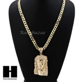 HIP HOP JESUS FACE PENDANT & DIAMOND CUT CUBAN LINK CHAIN NECKLACE N31