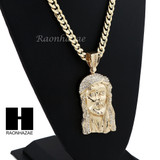 HIP HOP JESUS FACE PENDANT & DIAMOND CUT CUBAN LINK CHAIN NECKLACE N33