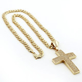HIP HOP 2PAC CROSS PENDANT & DIAMOND CUT CUBAN LINK CHAIN NECKLACE N34