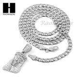 MENS HIP HOP JESUS FACE CZ PENDANT 24" CUBAN NECKLACE N023