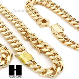 14k Gold Finish Heavy 10mm Miami Cuban Link Chain Necklace Bracelet Various Set