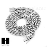 Stainless Steel White Gold Heavy 7mm Miami Cuban Link Chain Necklace Bracelet 2