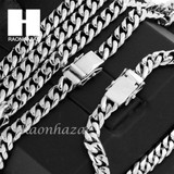 Stainless Steel White Gold Heavy 7mm Miami Cuban Link Chain Necklace Bracelet 2