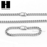 Stainless Steel White Gold Heavy 7mm Miami Cuban Link Chain Necklace Bracelet 2