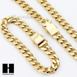 Stainless steel Gold Finish Heavy 10mm Miami Cuban Link Chain Necklace Bracelet3