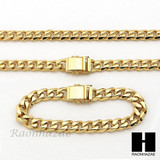 Stainless steel Gold Finish Heavy 10mm Miami Cuban Link Chain Necklace Bracelet3
