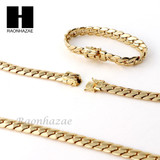 14k Gold Finish Heavy 9mm Miami Cuban Link Chain Necklace Bracelet Various SetF